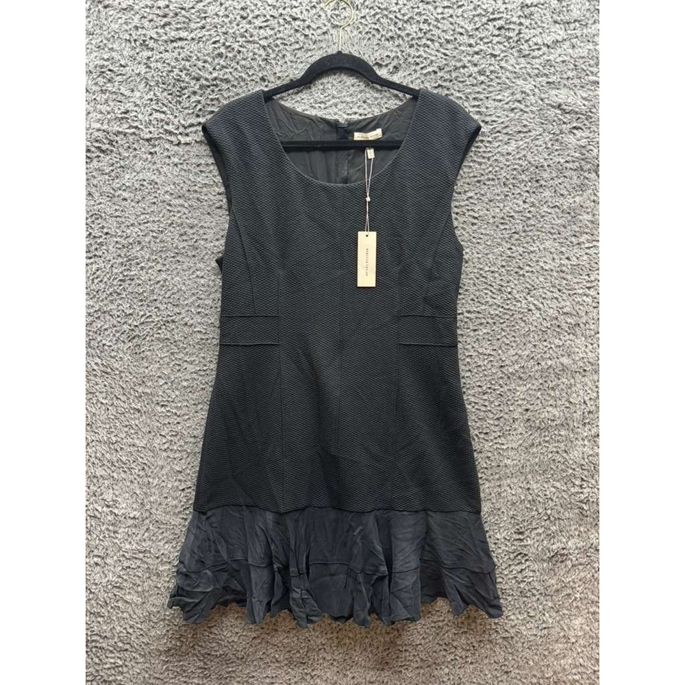 NWT Rebecca Taylor Terri Round Neck Tiered Hem Mini Dress Black Womens‎ Size 14